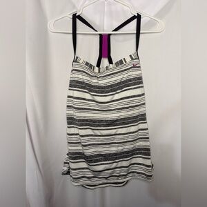 Nike Women's Black and White Striped Tank  Swim Top